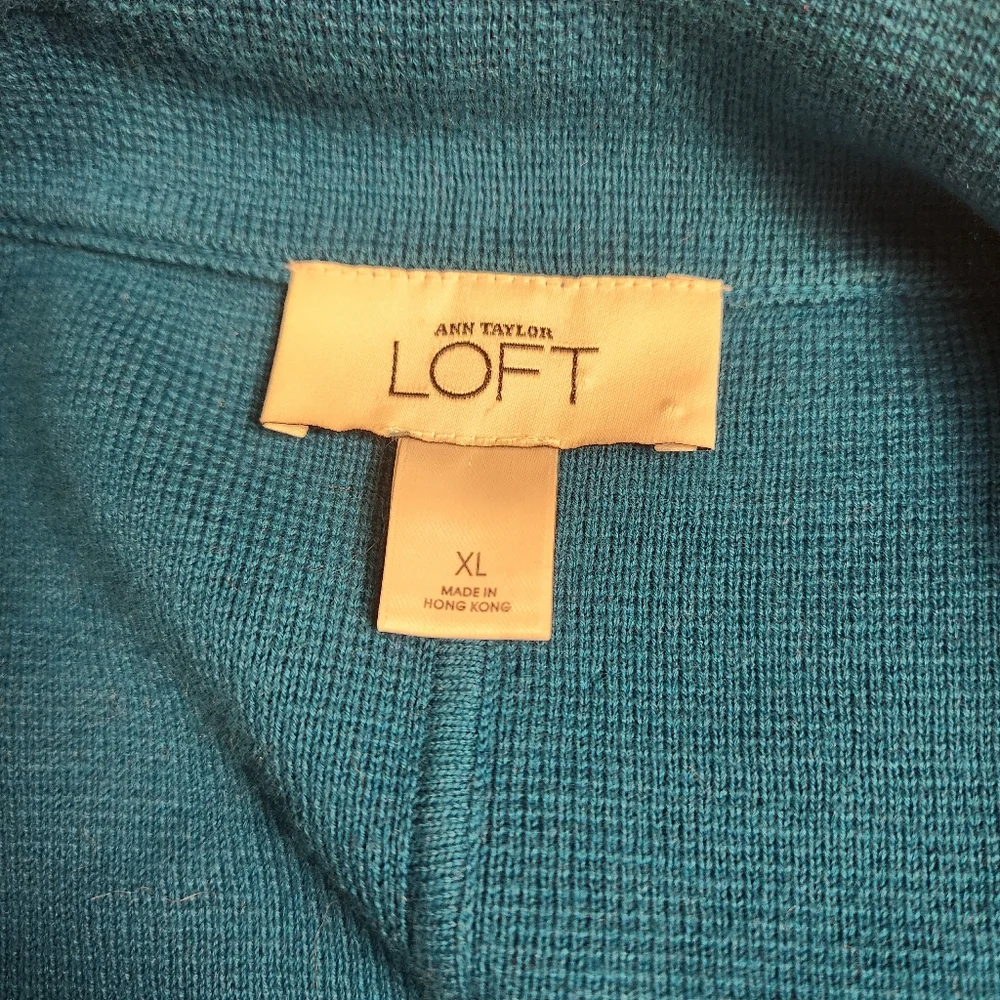 Ann Taylor LOFT Teal Turqoise Blue Short Sleeve Cardigan Jacket Blazer XL EUC